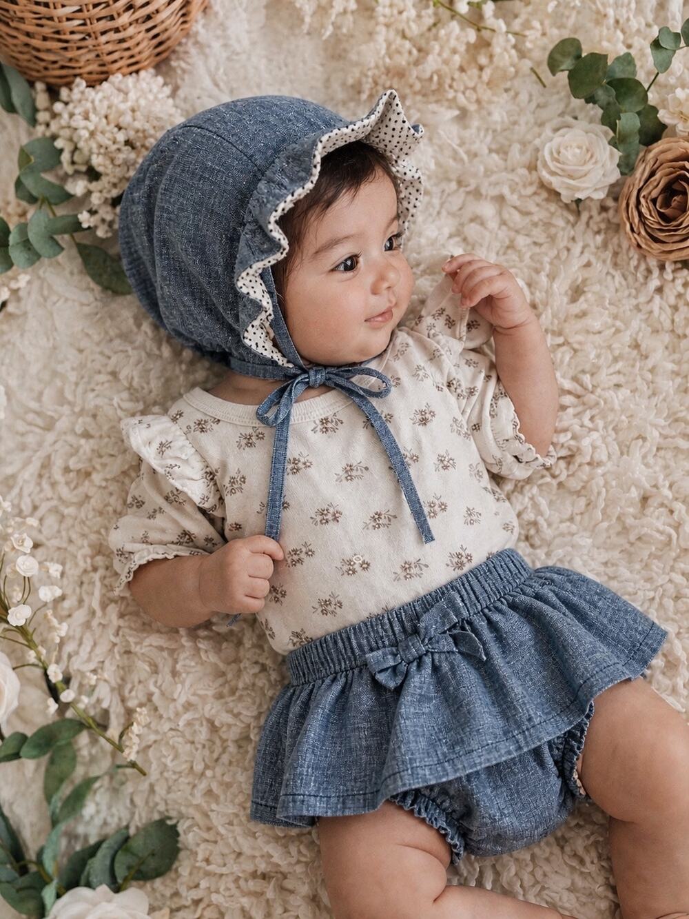 Sweetest Days Baby Gap Chambray Skirted Bloomers + Reversible Baby Bonnet
